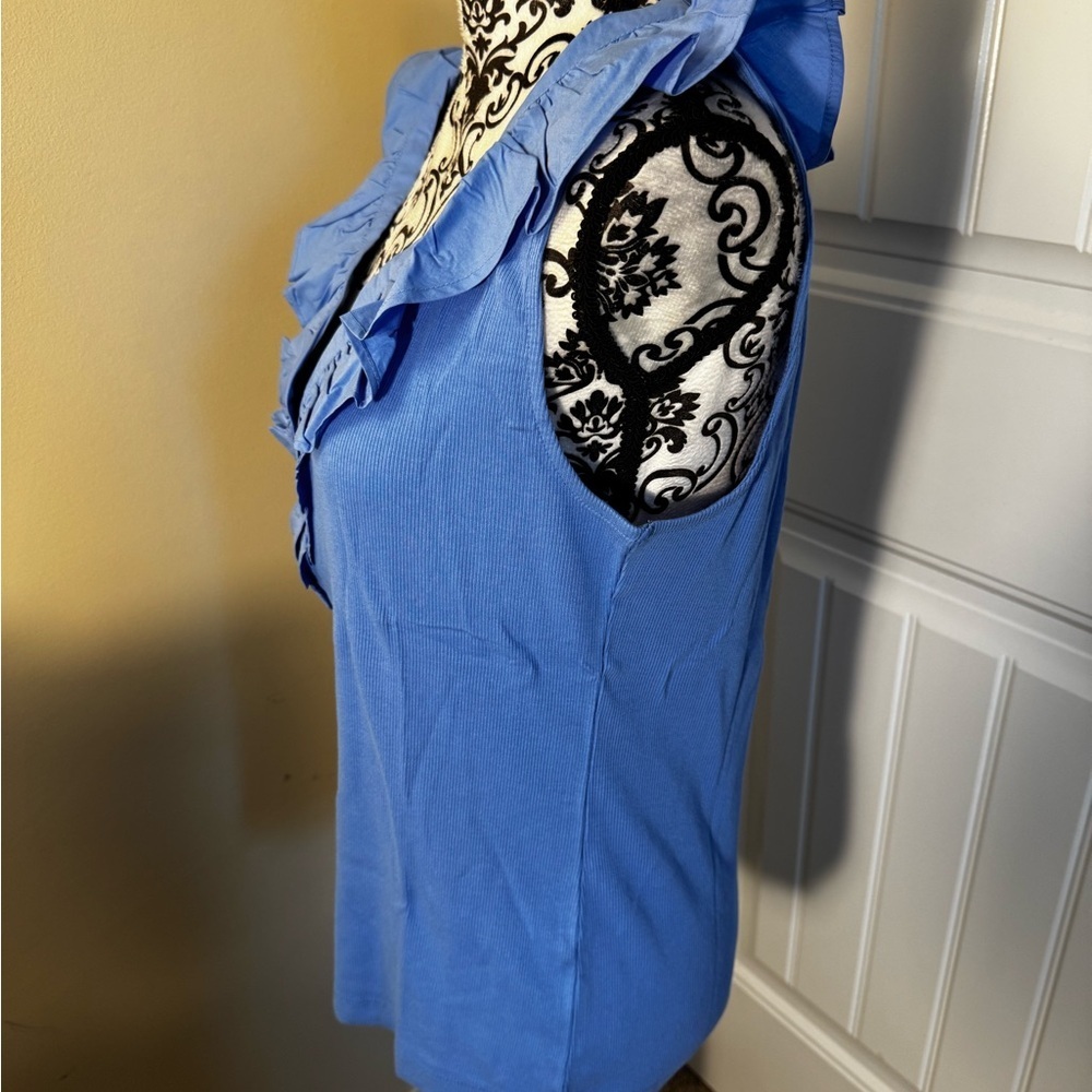 Loft Blue Ruffle Button Front Tank Top NWT - Picture 3 of 4